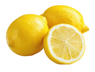 Vibrant yellow citrus fruit with one cut in half, revealing pulp