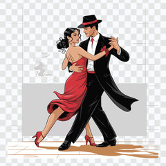 Passionate Tango Dance, Elegant Couple, Red Dress, Black Suit, Dance Art, Romantic Expression.