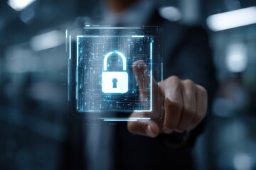 Cyber Security Concept with Lock Symbol in Corporate Setting