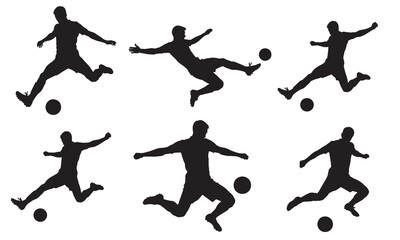 Dynamic silhouette collection of soccer players in action silhouette