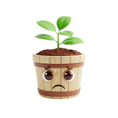 Sad plant in a pot isolated on transparent background, a 3d rendering concept