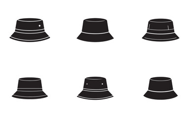 Collection of bucket hats black outline different styles fashion accessories