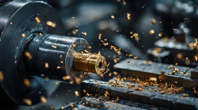 Precision Metalworking Process with Spinning Lathe and Flying Shavings in a Workshop Environment Captured in High Detail - Powered by Adobe