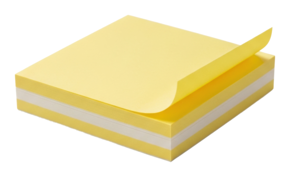 Creative yellow sticky notes action office product isolated on transparent background