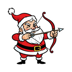 Retro Cartoon Santa Claus with Toy Bow and Arrow Illustration
