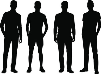 Silhouette collection of standing men in casual and modern clothing, minimal vector figures for design, illustration, presentations, advertising graphics, layouts