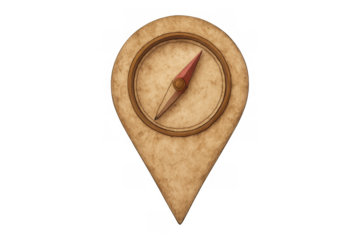 Map pin compass icon representing location, direction, and travel adventure on transparent background