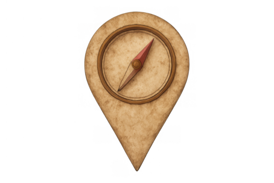 Map pin compass icon representing location, direction, and travel adventure on transparent background