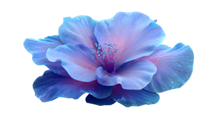 Vibrant blue and purple hibiscus flower with detailed petals on a transparent background