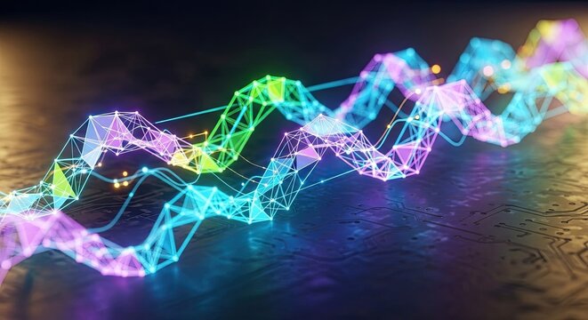 Dynamic data visualization with glowing network connections, perfect for illustrating technology trends or financial growth in a modern, eye-catching presentation