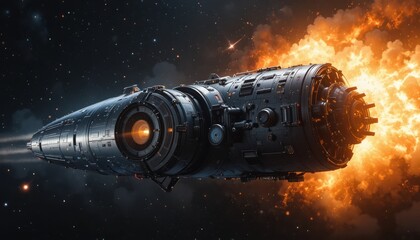 Futuristic spaceship hurtling through a vibrant nebula in deep space exploration