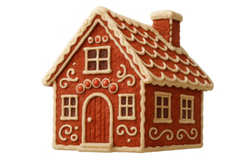 Traditional decorated gingerbread house with icing details, a sweet holiday treat for christmas festivities, transparent background