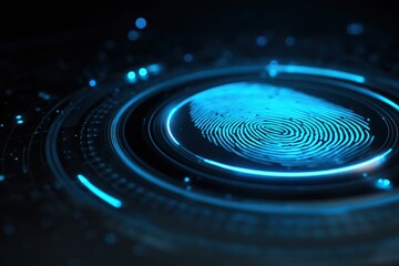 Abstract Blue Fingerprint Scan on Modern Digital Interface