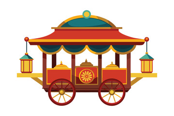 Ornate indian royal chariot with decorative elements isolated on white background
