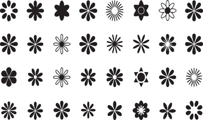 Collection of diverse asterisk shapes in black and white