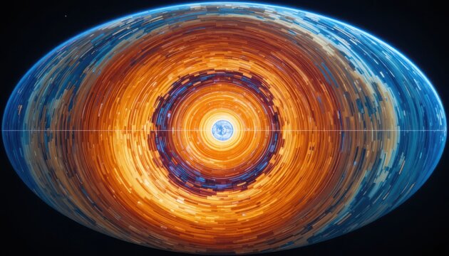 Abstract circular patterns resembling planetary cosmic energy field, radiating light emanating