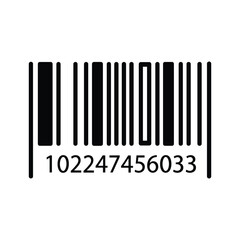 Black and white barcode graphic with the number 102247456033 underneath, isolated on