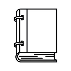 Simple black and white line art icon of a closed binder or book with two rings on the spine, isolated on