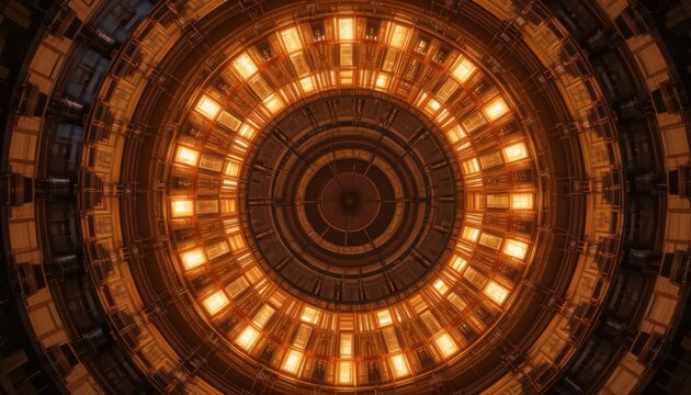 Abstract futuristic technology background with glowing orange circular pattern