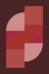 Modern abstract geometric art in retro style in pink, terra, brown. Bauhaus inspired wall decor.