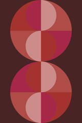 Modern abstract geometric art in retro style in pink, terra, brown. Bauhaus inspired wall decor.