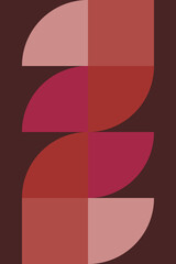 Modern abstract geometric art in retro style in pink, terra, brown. Bauhaus inspired wall decor.
