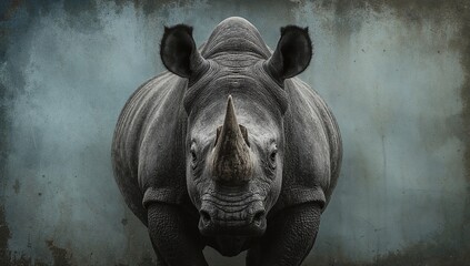 Powerful rhinoceros portrait on grunge background highlighting wildlife strength, conservation urgency, and african nature preservation