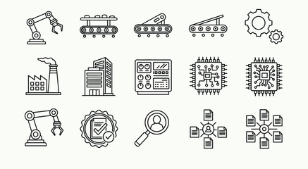 Industrial Machinery and Manufacturing Icon Set