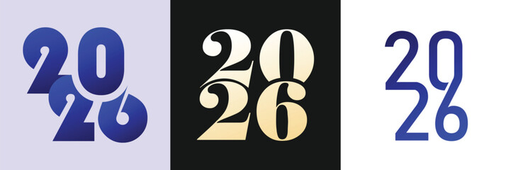  Modern 2026 typography designs featuring bold artistic number layouts. Stylish graphic variations perfect for branding and New Year themes. Clean creative numerals ideal for prints and digital use.