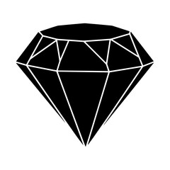 Elegant black diamond silhouette with intricate facets on a white background.