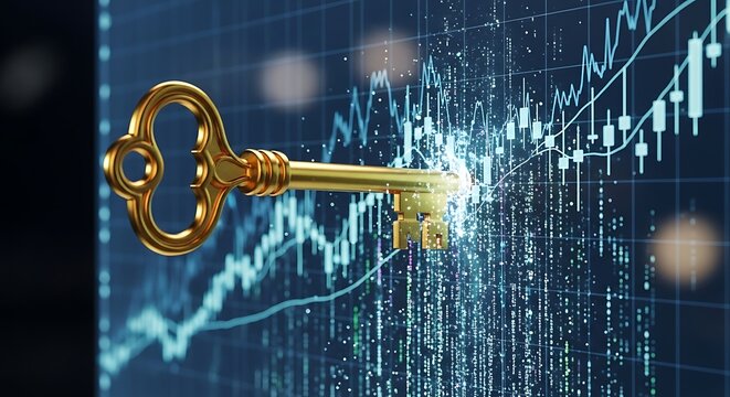 Golden key unlocking business success against financial chart background