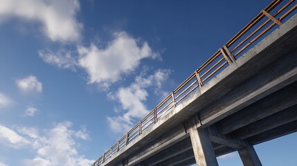 A photo of a bridge taken from a low angle with a sky background