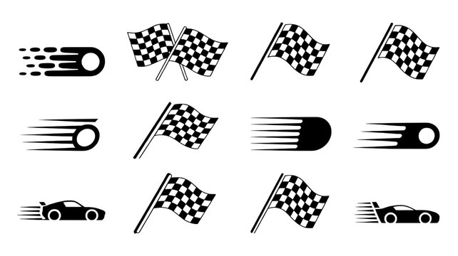 Racing Icons: A collection of dynamic icons, featuring checkered flags and speed indicators, capturing the essence of velocity and the spirit of competition.