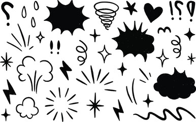 Line speed cartoon effect, boom explosive motion line element set. Comic boom burst, explosive smoke, line speed cartoon vector icon. Hand drawn sketch doodle action effect.