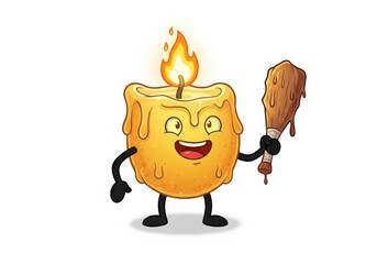 Cartoon candle character holding a club with a fiery expression