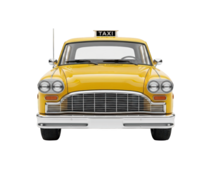 Bright yellow classic automobile displays front grille and round headlamps against a dark background