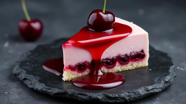delicious cherry cheesecake with frosting