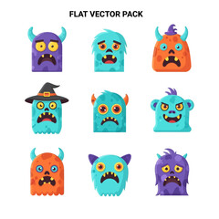 Obraz premium Collection of whimsical monster vector illustrations expressing various emotions with vibrant