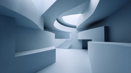 abstract labyrinth slowly unraveling into open space filled with soft light, metaphor for mental clarity, minimal modern composition, blue-gray gradient tones, v7 