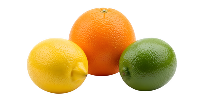 Assorted citrus fruits orange lemon and lime fresh and vibrant isolated on transparent background