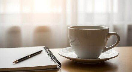 Morning Coffee and Planning on a Wooden Desk with Soft Light