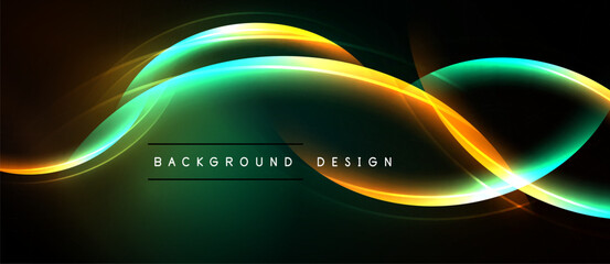 Abstract flowing lines, vibrant colors, dark background. Modern design element, dynamic curves create visual interest.