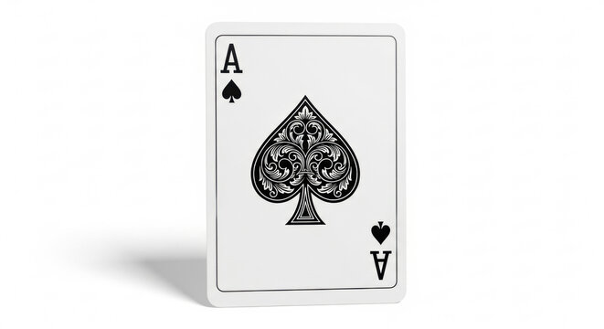 Classic ace of spades playing card standing on white background. Casino, gambling, poker, winner hand, luck and gaming