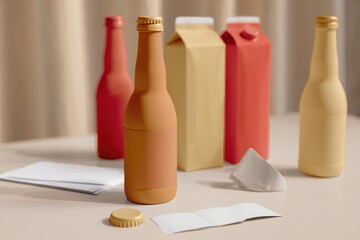 Beverage bottles display on-table, controlled, color-coordinated arrangement