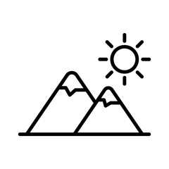 Mountain and sun icon line vector design