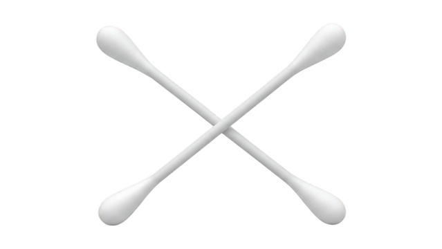 Two white tipped applicators crossed in an 'X' shape against a dark background