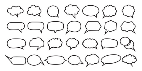 Diverse collection of hand drawn editable speech bubbles and thought bubbles for design