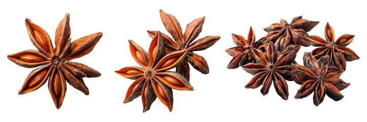 Set of spice, star anise, isolated on a transparent background.
