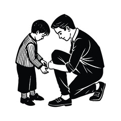 helping child tie shoes