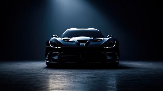 This stunning image showcases the silhouette of a sleek black sports car, evoking a sense of elegance, power, and sophistication in a darkened environment that highlights its design and allure.